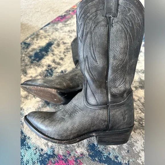 Frye Distressed Black Grey Leather Cowboy Cowgirl Boots Size 8 Womens - Picture 5 of 7
